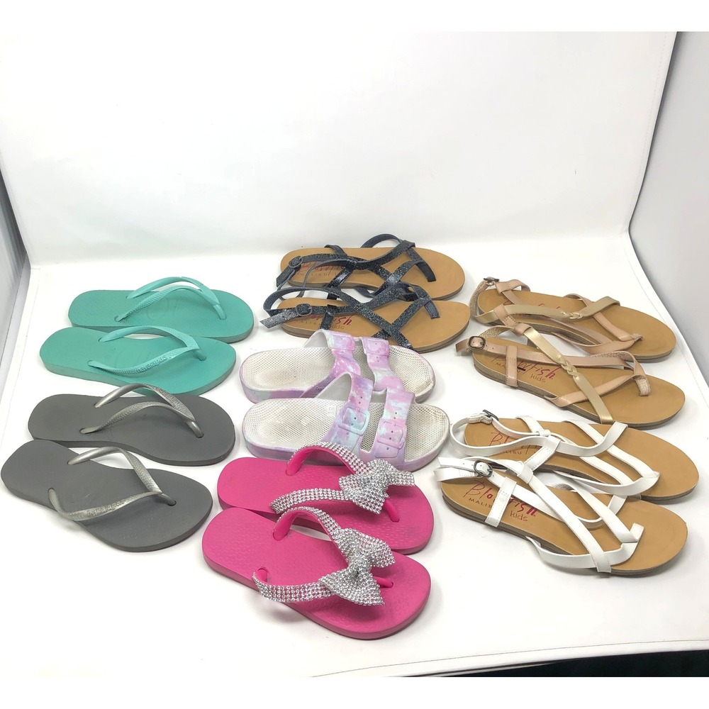 Blowfish Havaianas Sandals Bundle Girls Size 2 31/32 Kids Pink Teal White 7 Pair